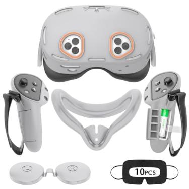 Imagem de Rechale Conjunto De Capa De Silicone Compatível Com Oculus/Meta Quest 3S, Acessórios Vr Para Meta Quest 3S, Conjunto De Capa Protetora Inclui Capa Para Controle, Capa Facial, Capa Vr Shell (Cinza)