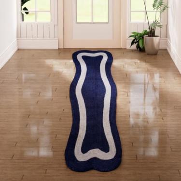 Imagem de PREPPYLOOM RUGS Tapete trançado de juta redondo reversível e azul e branco feito à mão para área, jardim, cozinhas, salas de estar, quartos e espaços ao ar livre - tapete de juta de 0,8 x 2,4 m