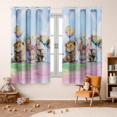 Imagem de Cortina Infantil Blackout 2,00x1,40 Decoração Divertida para Quarto de Criança (Safari Aquarela)