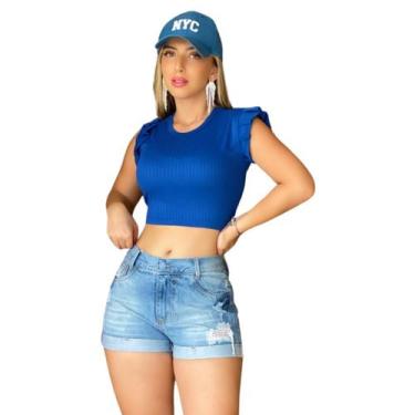 Imagem de Blusinha Feminina Manga Curta Cor Azul - Fortaleza Jeans, Azul, M