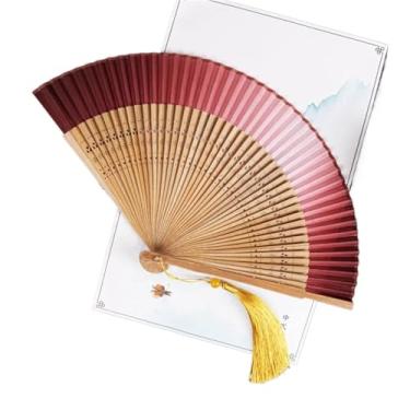 Imagem de Ventilador de mão dobrável 1 peça estilo chinês luxo borla leques dobráveis antigo brilhante gradiente cor esculpida ventilador de bambu nupcial Hanfu fotografia ventilador de mão ventilador dobrável