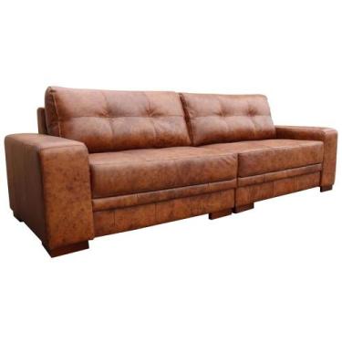Imagem de Sofá de Couro 4 Lugares Bipartido Monblanc Mel 240cm Pés de Madeira-To