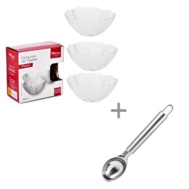 Imagem de Kit bowl petit vidro 350ml 3pcs + colher de sorvete inox - Wincy Casa