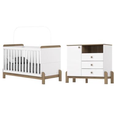 Imagem de Jogo de Quarto Infantil Ternura Cômoda e Berço Branco/Jequitibá - Henn