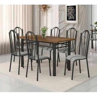 Imagem de Jogo Mesa 136cm 6 Cadeiras Craqueada Preto Linho