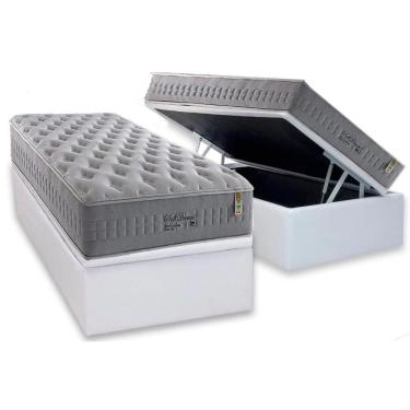 Imagem de Cama Box Baú Solteiro: Colchão Molas MasterPocket Ensacadas Anjos Soft Dream + Base crc Courano Branco(88x188)