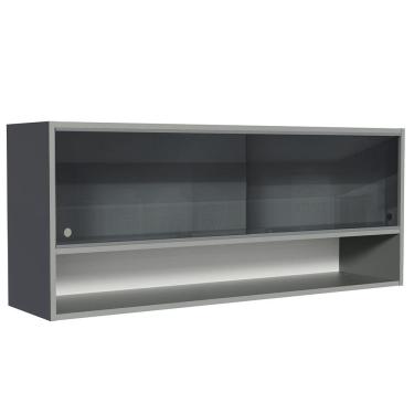 Imagem de Armário Aéreo 2 Portas de Correr de Vidro Neutral e 1 Nicho Cinza Nice Madesa