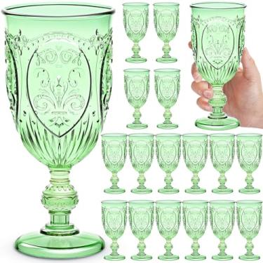 Imagem de Wiwiqing Pacote com 18 taças de plástico de 283 g Upgrade Vintage Taças de vinho de plástico coloridas retrô em relevo para festa, bar de vinhos, suco, chá de bebê, recepção de casamento, grande
