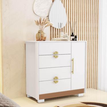 Imagem de Cômoda Sapateira 4 Gavetas 1 Porta Ilha Bela Branco/Camarim - Vila Rica