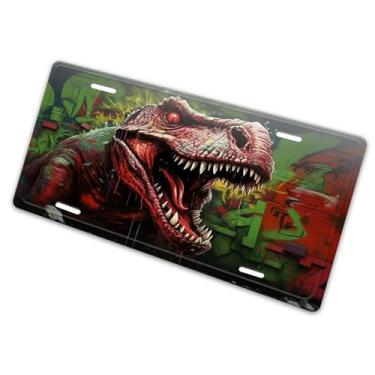 Imagem de Capa de placa de carro adorável de parede de dinossauro 3D elegante - etiqueta de carro de alumínio artística, à prova de ferrugem, design exclusivo - 15 x 30 cm