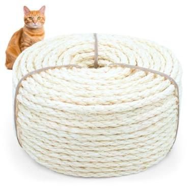 Imagem de Corda de sisal para arranhador de gatos, corda de sisal Cymuber de 6 mm para substituir o poste de arranhador e reparo de arranhadores, barbante de cânhamo faça você mesmo para torre de árvore, tapete