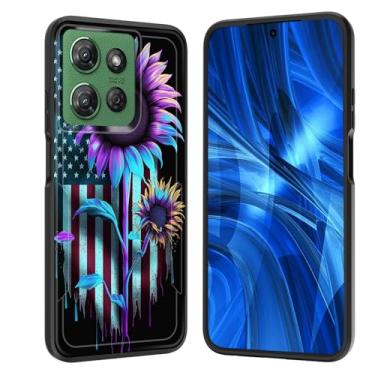 Imagem de JHYYTUJTYP Capa para Moto G 5G 2025, [Teste de queda de grau militar] Capa protetora resistente à prova de choque resistente para Motorola Moto G 5G 2025 6,7 polegadas, bandeira americana girassol