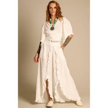 Imagem de Calça De Cintura Alta Com Babadinhos Branca Yacamim A31-Feminino