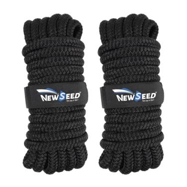 Imagem de MALZE - NEWSEED Dock Lines 2 unidades 1/5.1 cm x 25' corda de nylon trançado duplo com ilhós de 30.5 cm, linhas de amarração premium de grau marítimo para ancoragem, preto