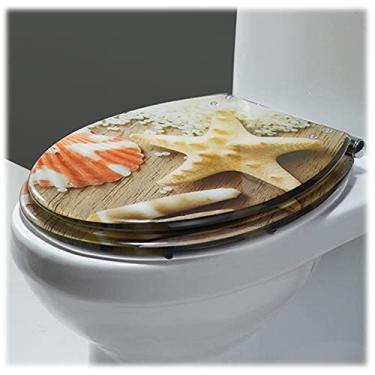 Imagem de CUTPOIY Assento sanitário de liberação rápida, tampa de vaso sanitário resistente, forma oval, assento de vaso sanitário de resina ecologicamente correto, dobradiças ajustáveis para banheiro perfeito