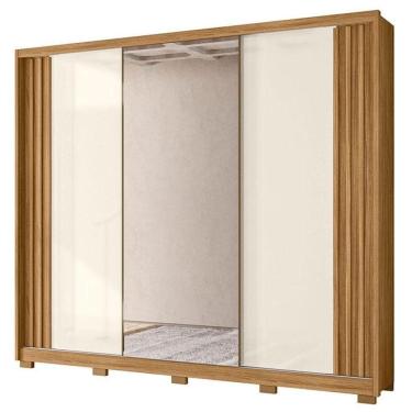 Imagem de Guarda Roupa Casal Arizona 3 Portas Freijó Off White Com Espelho - Moval