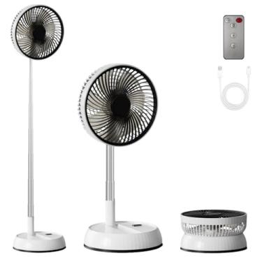 Imagem de Leeyalan Ventilador de viagem dobrável de 20 cm com controle remoto - Ventilador portátil para casa, escritório e acampamento | Bateria recarregável de 7200 mAh de 3 velocidades, oscilação automática