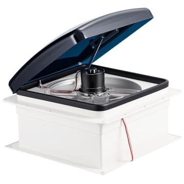 Imagem de RVLOVENT 12V RV Ventilador de teto Ventilação 14" 3 velocidades reversível Manual Lift Trailer Camper Van Lid (Fumaça)..