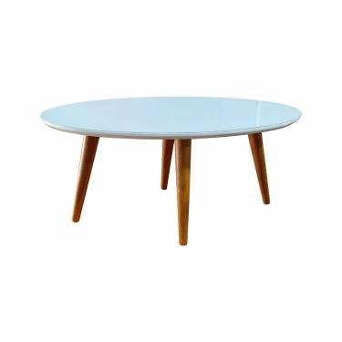 Imagem de Mesa De Centro Oval Laqueada Com Vidro Cor Branco Tamanho G