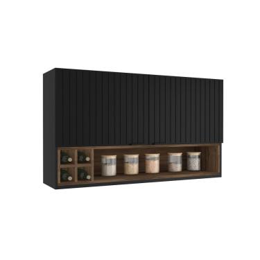 Imagem de Armário Aéreo 120Cm 2 Portas Com Nicho Garrafeito Dobradiças Slow Motion Exclusive Itatiaia Preto/Grafite