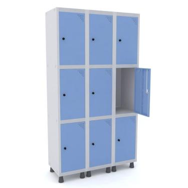 Imagem de Guarda Volume Roupeiro 9 Portas Aço Grp 503/9 Pandin Móveis Cinza /Azul Dali