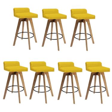 Imagem de Kit 07 Banqueta Alta Com Encosto Giratória Rute Cozinha Sintético Amarelo - Amey Decor
