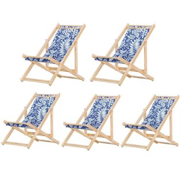 Imagem de Kit 5 Cadeira Madeira Espreguiçadeira Dobrável Sb-folhas Brancas