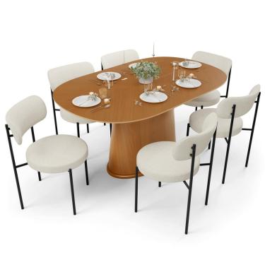 Imagem de Conjunto de Jantar Valência 6 Lugares Tampo em MDF com Cadeiras Louise Linho Champagne...