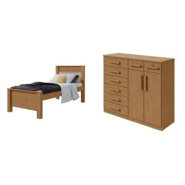 Imagem de Quarto Infantil Com Cama Solteiro Athenas E Cômoda 8 Gavetas 2 Portas Toronto Amêndoa Clean