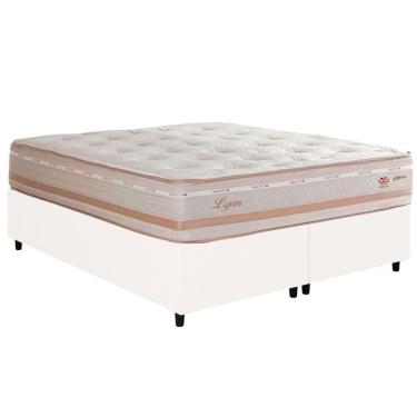 Imagem de Cama Box Casal Bipartida Com Colchão Herval Lyon Molas Maxspring 138x188x71cm Ms Courino Branco