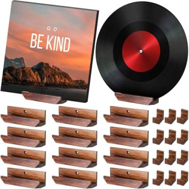 Imagem de Pinkunn Prateleira de disco de vinil, montagem na parede, conjunto de prateleiras de exibição de disco de vinil, suporte de exibição de álbum para álbum, CD livro, arte, vintage, decoração de casa