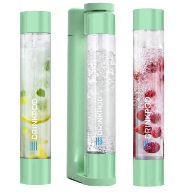 Imagem de DRINKPOD Máquina De Refrigerantes Fizzpod Com Carbonatação Doméstica, Bebidas Gaseificadas 3 Garrafas Pet, Tampas, 1 Tampa E Manual, Café, Chá, Coquetéis Frutas (Verde Acinzentado)