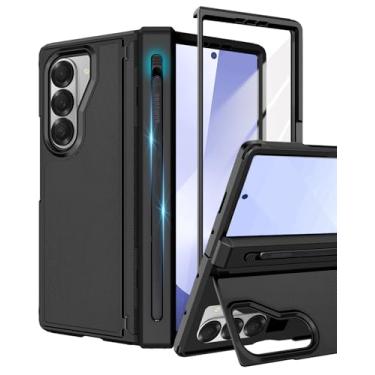 Imagem de YQODSZ Capa para Samsung Galaxy Z Fold 6 com suporte para caneta S, capa dobrável com suporte com protetor de tela de privacidade, suporte invisível, proteção de dobradiça à prova de choque, capa de