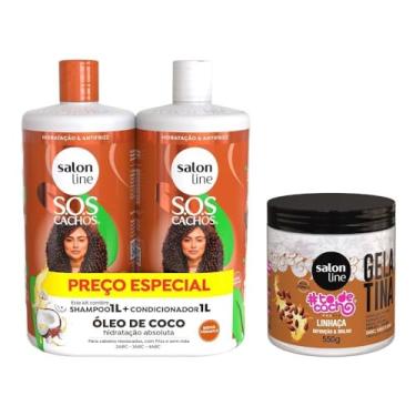 Imagem de Salon Line, Kit Shampoo e Condicionador S.O.S Cachos + Gelatina Capilar #TodeCacho, Veganos - Para Cabelos Ondulados, Cacheados e Crespos, 550 g e 1 L