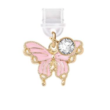 Imagem de ELISE & FONDA TP698 Tipo-C porta de carregamento plugue antipoeira pequena borboleta pingente de celular para iPhone 15/16/Samsung/OnePlus/Xiaomi/oppo telefones Android (rosa)