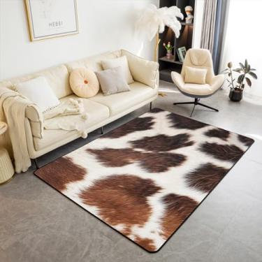Imagem de Erosebridal Tapete de couro de vaca marrom branco, tapete rústico com estampa de vaca 12 x 18 cm, tapete de chão interno com estampa de pele de animal de fazenda lavável, tapete decorativo de cowboy
