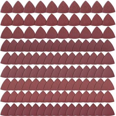 Imagem de AUSTOR 120 peças de lixa triangular, folhas de lixa triangulares para lixamento de 8,8 cm Oscilante Multi Ferramenta Lixa, Gancho e Laço Sortidos 40/60/80/120/150/180/240/320/400, sem furos