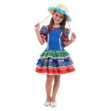 Imagem de Vestido Infantil de Festa Junina com Chapéu Azul Rodado Com Saia 3 Bab
