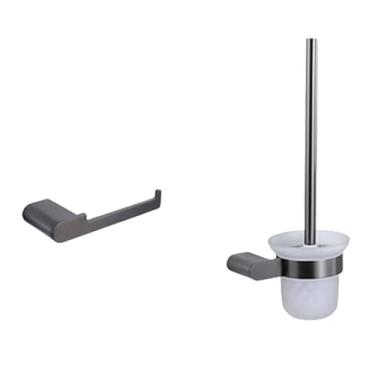 Imagem de Ferragens para banheiro cinza 304, toalheiro de aço inoxidável, suporte para papel higiênico, suporte para sabonete líquido, toalheiro, kit de banheiro (conjunto de 2 peças)