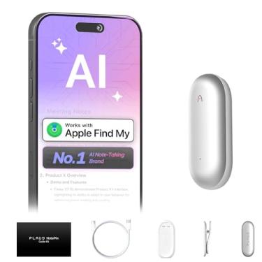 Imagem de Gravador de voz com IA, com PLAUD NotePin, controle de aplicativo, anotador com IA, transcrição e resumo com IA, 112 idiomas, 64 GB, gravador de áudio para aulas, reuniões, prata lunar