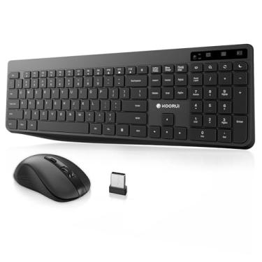 Imagem de Combo de teclado e mouse sem fio, teclado ergonômico KOORUI 2,4G silencioso de tamanho completo com 12 teclas de atalho e mouse 3DPI, sem fio, compatível com laptop/PC/Windows/Mac (preto)