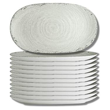 Imagem de Steelite International 7194TM076 Prato de melamina para servir jantar, grau resistente inquebrável, pedra Pompeia oval 35,5 x 20,5 cm, textura enlouquecida, empilhável, conjunto com 12, creme
