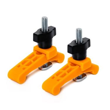 Imagem de POWERTEC 2PK Mini Grampos de Segurança, 9,5 cm C x 9,5 cm L - Grampos para Carpintaria T-Track com parafusos de trilho T de 6 cm para máquina CNC, trenó de serra de mesa, furadeira, bancada de