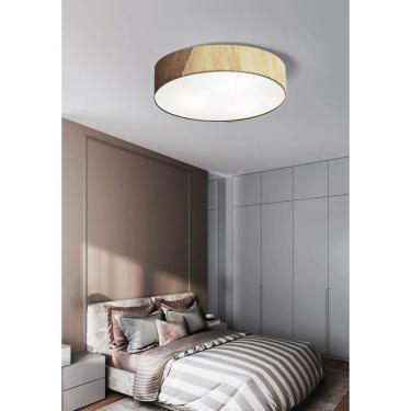 Imagem de Plafon Luminária de teto decorativa para casa, MD-3076 nórdicas em tecido e madeira 3 lâmpadas com difusor em poliestireno