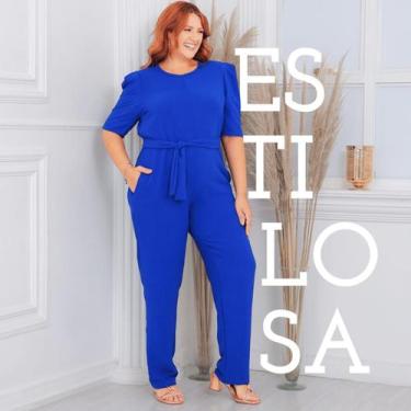 Imagem de Macacão Longo Feminino Plus Size Manga Curta Social Curvy - Lia Rosa, 