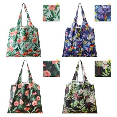 Imagem de GAUENEEN 4 sacolas de compras reutilizáveis, sacolas de compras dobráveis resistentes, bolsa nano grande para compras diárias, à prova d'água e lavável na máquina