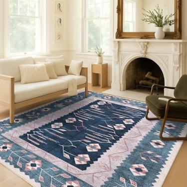 Imagem de Tapete lavável. Casa de fazenda moderna. Vintage. Turco. Boêmio. Atirado. Oriental. Tradicional. Tapetes para sala de estar. Jantar. Quarto. Escritório. Entrada. Foyer. (862CN, 9' x 12')
