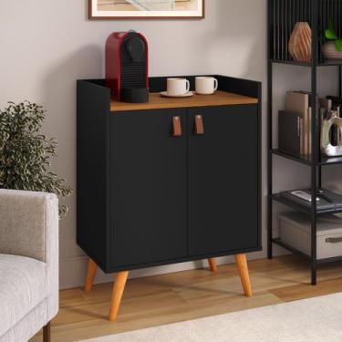 Imagem de Aparador Sala Buffet 2 Portas Lara Pés Palito Cor Preto / Freijó - MJM