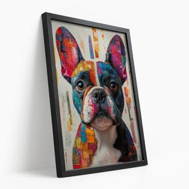 Imagem de Quadro Decorativo Bulldog Francês Com Moldura Cachorro Colorido Arte Moderna Pop Art Sala Parede Pet Estampa Luxo