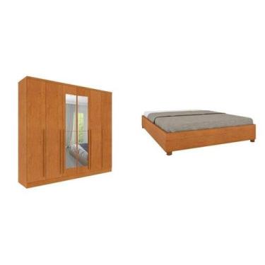 Imagem de Conjunto Guarda Roupa Casal 6 Portas 8 Gavetas Puxador Mdf Com Espelho
